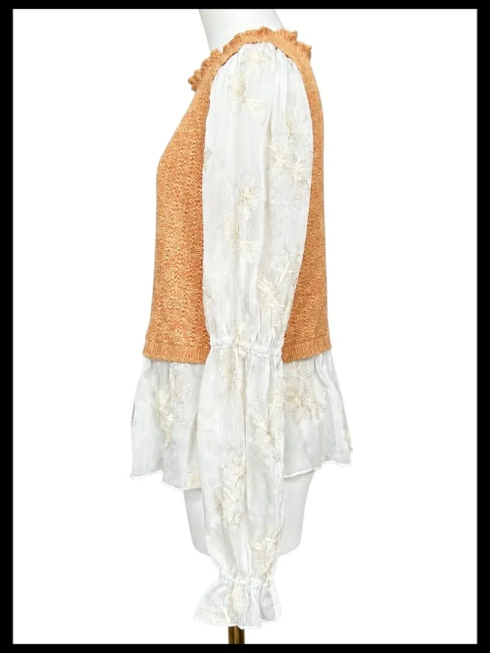 Anthropologie Layered Knit Cropped Vest Cream Orange Lace Embroidered Blouse_S